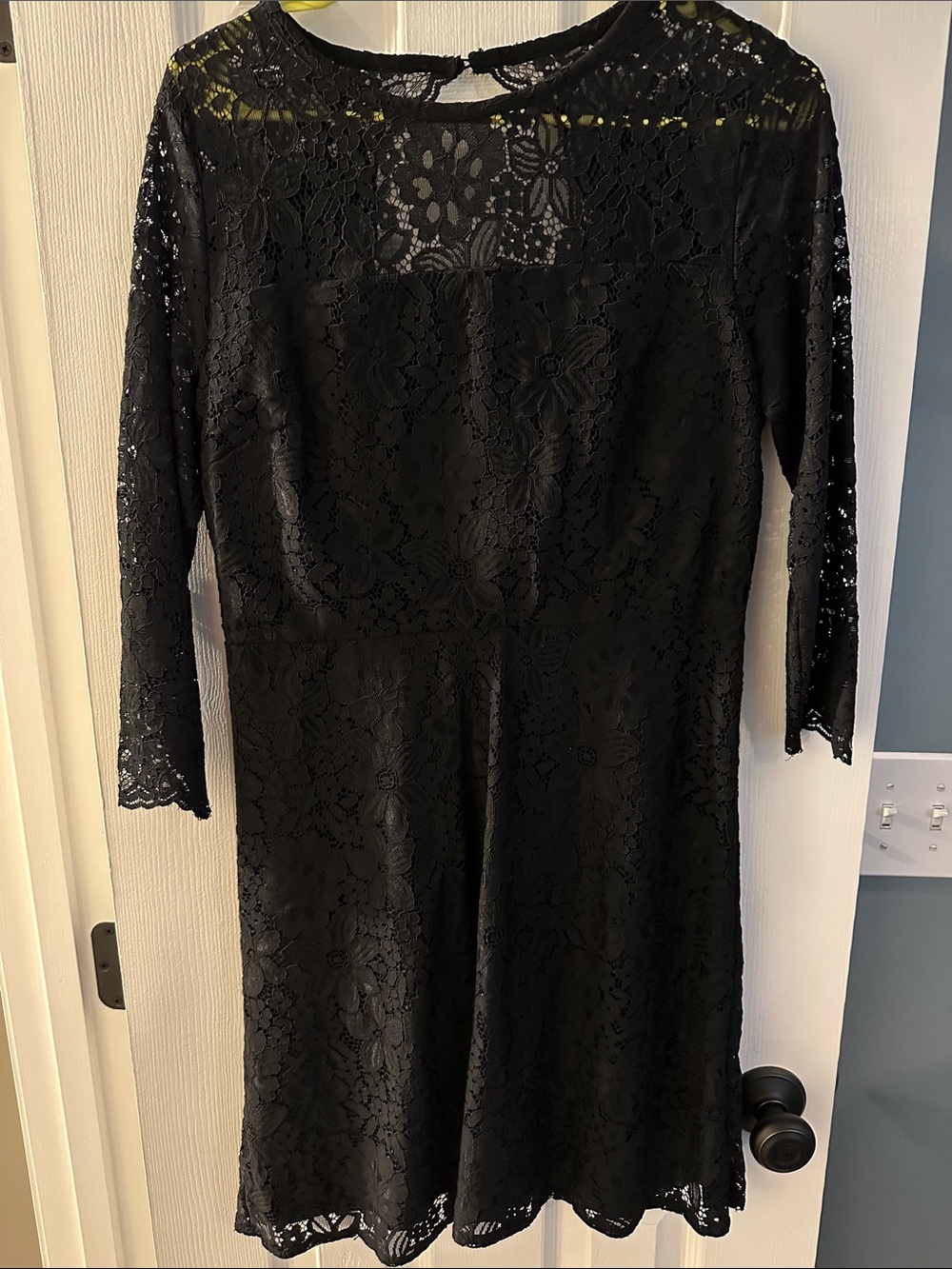 LOFT Black Lace Long-Sleeve Fit & Flare Dress